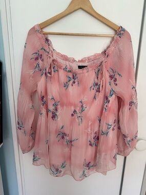 Lane Bryant Pink Floral Peasant Blouse